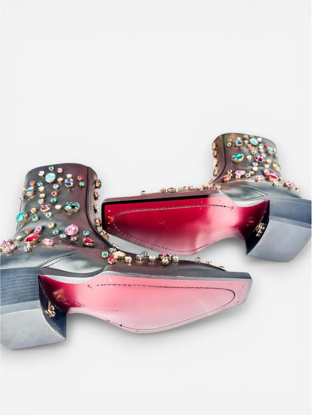 Dolce & Gabbana Crystal Rhinestone Western Cowboy Boot Black Men EU 39 | NIB - Picture 8 of 9